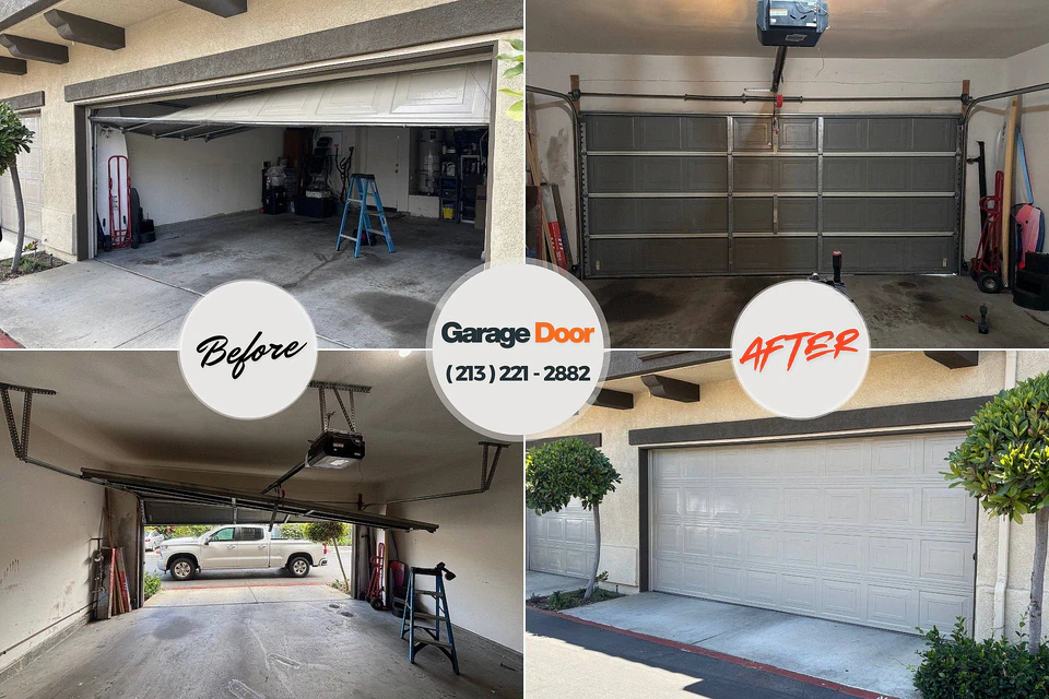 Before and after: garage door repair Littleton Common, MA